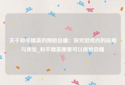 关于和平精英的刚枪自瞄：探究游戏内的应用与体验_和平精英哪里可以刚枪自瞄