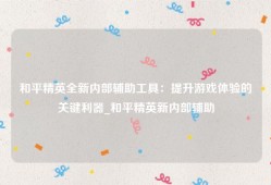 和平精英全新内部辅助工具：提升游戏体验的关键利器_和平精英新内部辅助