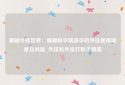 揭秘外挂世界：揭秘和平精英中的外挂使用现象及风险_外挂和外挂打和平精英