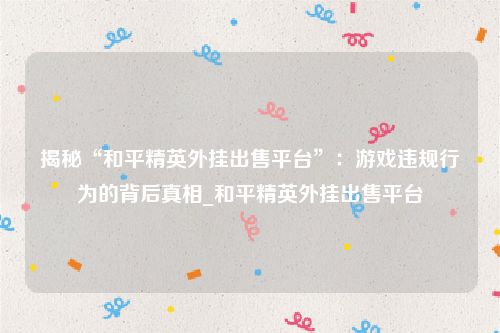 揭秘“和平精英外挂出售平台”：游戏违规行为的背后真相_和平精英外挂出售平台