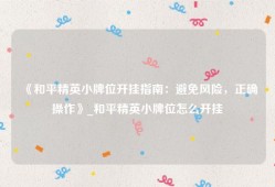 《和平精英小牌位开挂指南：避免风险，正确操作》_和平精英小牌位怎么开挂