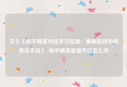 关于《和平精英外挂学习指南：揭秘游戏中的非法手段》_和平精英里面外挂怎么学