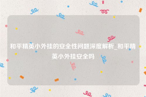 和平精英小外挂的安全性问题深度解析_和平精英小外挂安全吗