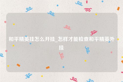 和平精英挂怎么开挂_怎样才能检查和平精英外挂